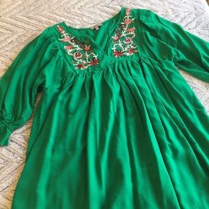 Green Embroidered Peasant Dress